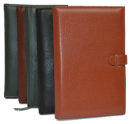 black, green, camel and tan leather pad holders